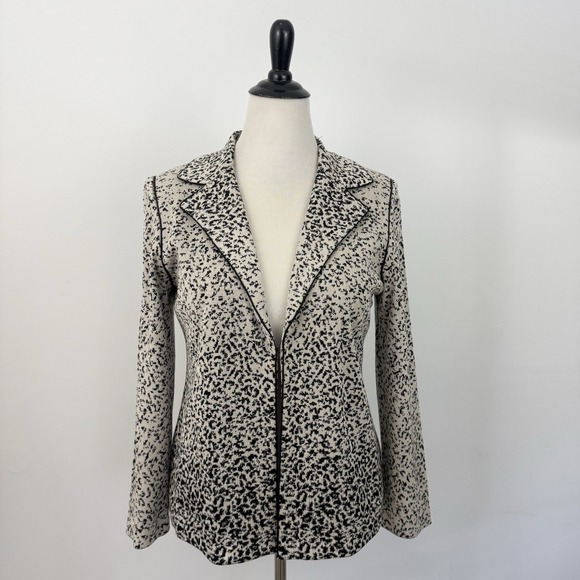 MING WANG Knit Blazer Jacket Womens Medium Animal Print Cheetah Old Money Chic - Picture 12 of 16